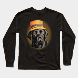 Black Labrador Retriever Dog with Orange Hat Long Sleeve T-Shirt